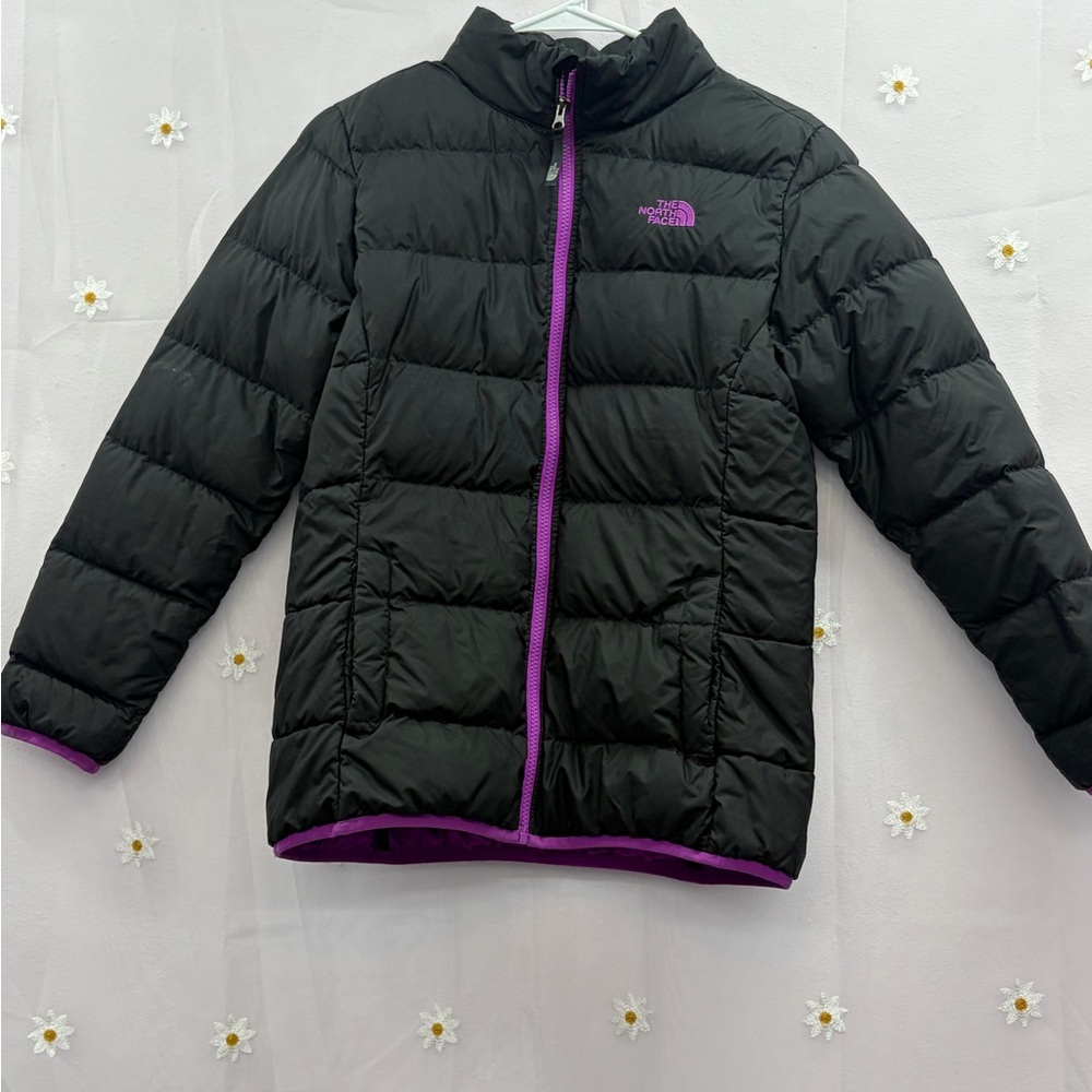 The North Face Kids' Black Puffy Jacket with Purple Trim